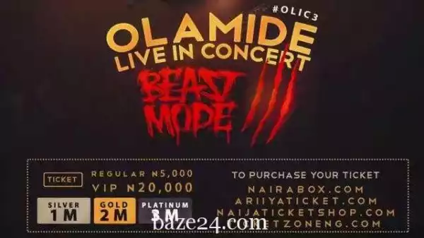 Olamide releases official ticket prices for concert